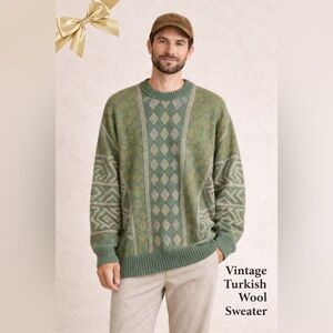 Alsev Vintage Turkish Jacquard Knit Sweater Oversized Geometric Wool Blend 3XL